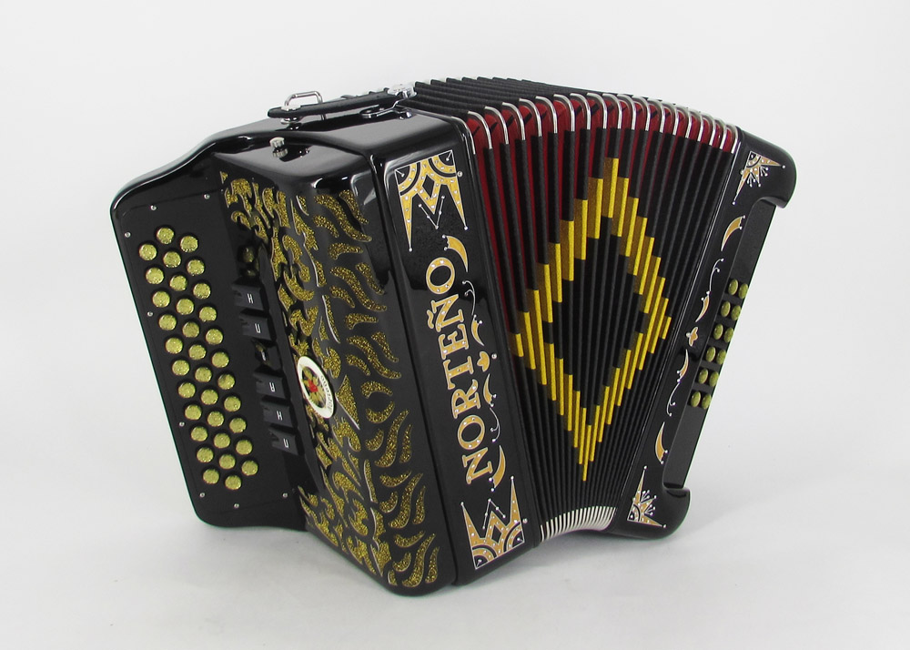 Norteño Brand Accordion 2 Tone Black/Gold Euro