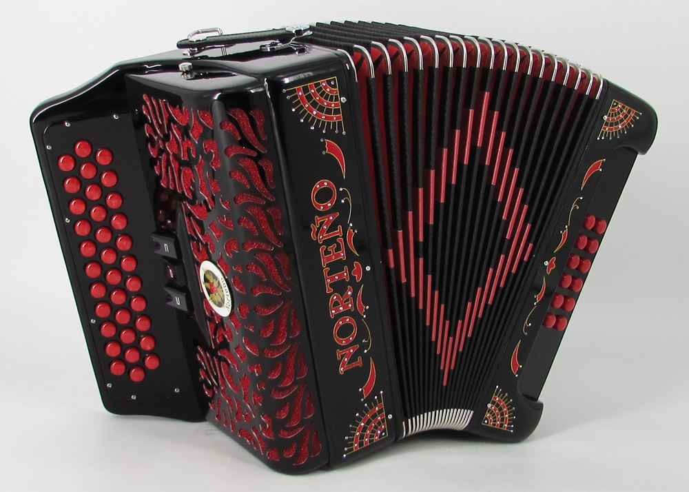 Norteño Brand Accordion 3 Registers Black/Red Sun