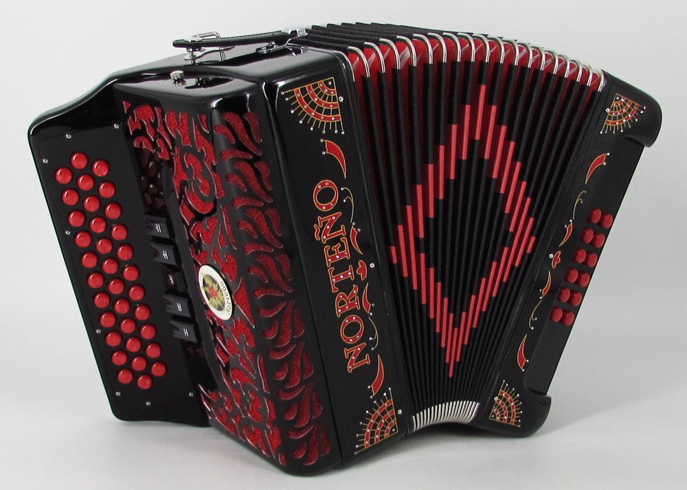 Acordeon Marca Norteño 5 Registros Negro/Sol Rojo