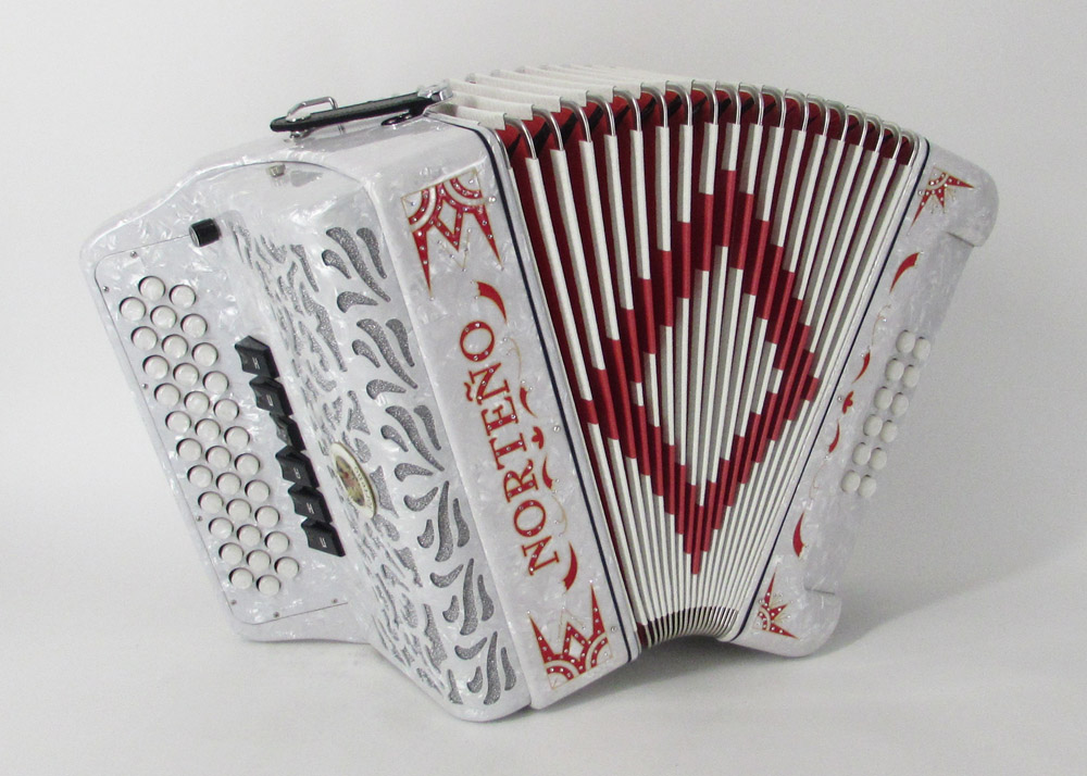 Acordeon Marca Norteño 2 Tonos Blanco/Euro Rojo Microfono Harmonik Incluido