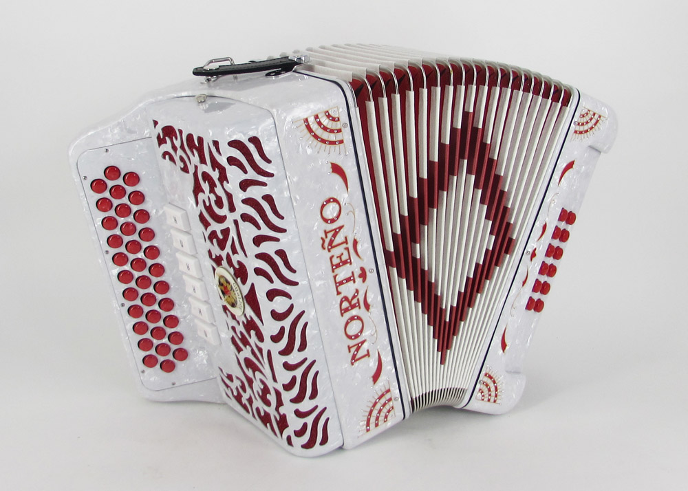 Acordeon Marca Norteño  2 Tonos Blanco/Sol Rojo
