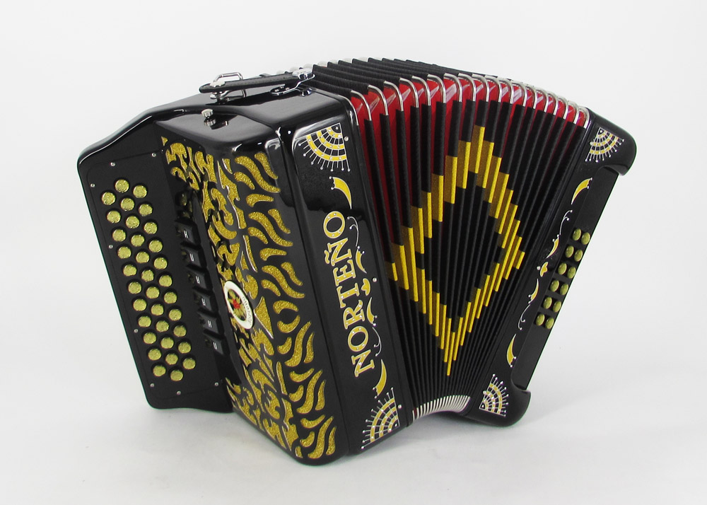 Acordeon Marca Norteño  2 Tonos Negro/Sol Dorado