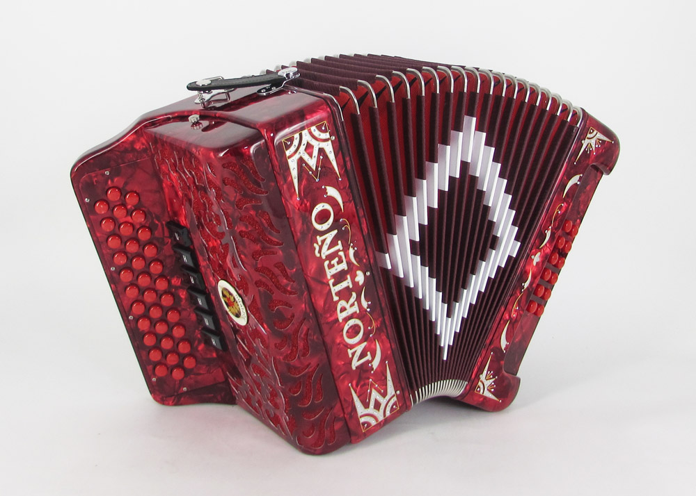 Norteño Brand Accordion 2 Tone Red/Silver Euro