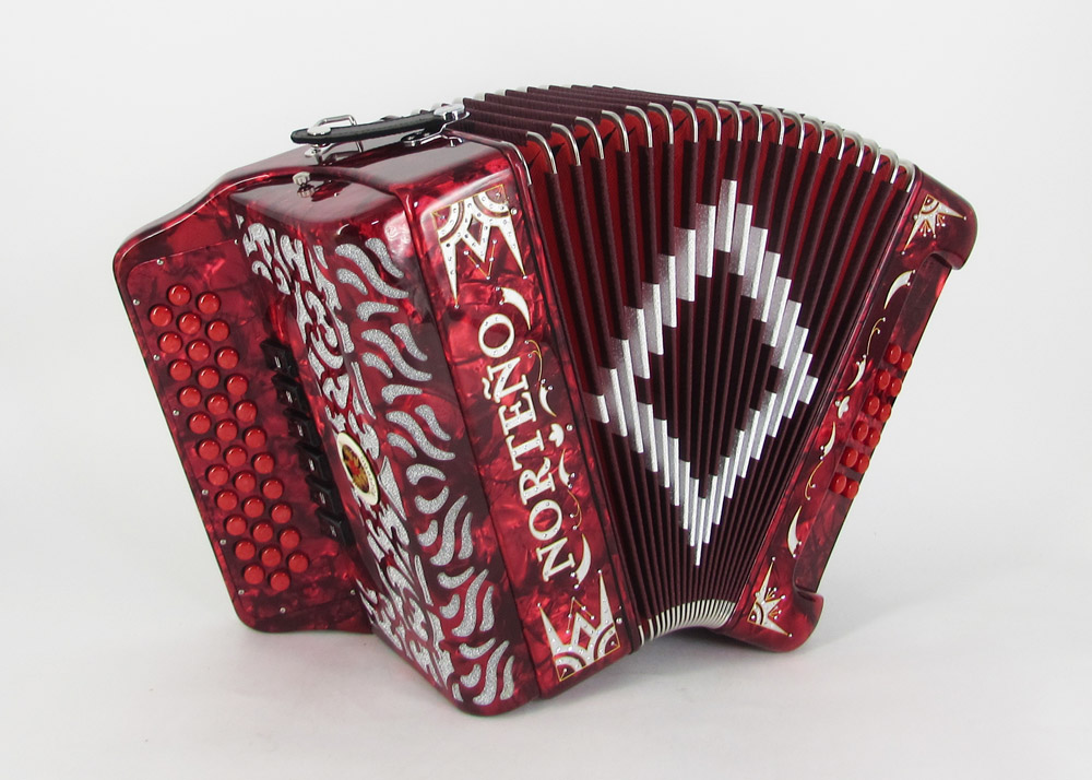 Norteño Brand Accordion 2 Tone Red/Silver Euro