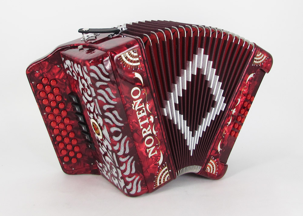 Norteño Brand Accordion 2 Tone Red/Silver Sun