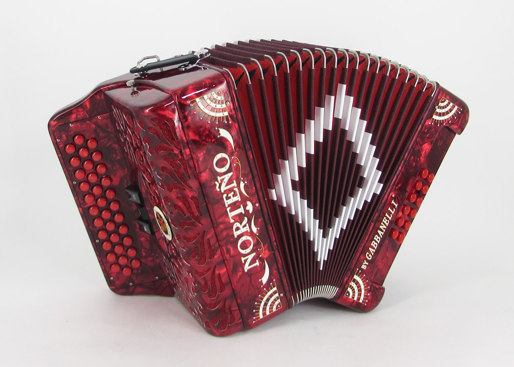 Norteño Brand Accordion 3 Registers Red/White Sun