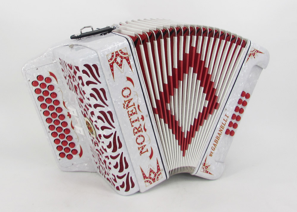 Norteño Brand Accordion 3 Registers White/Red Euro