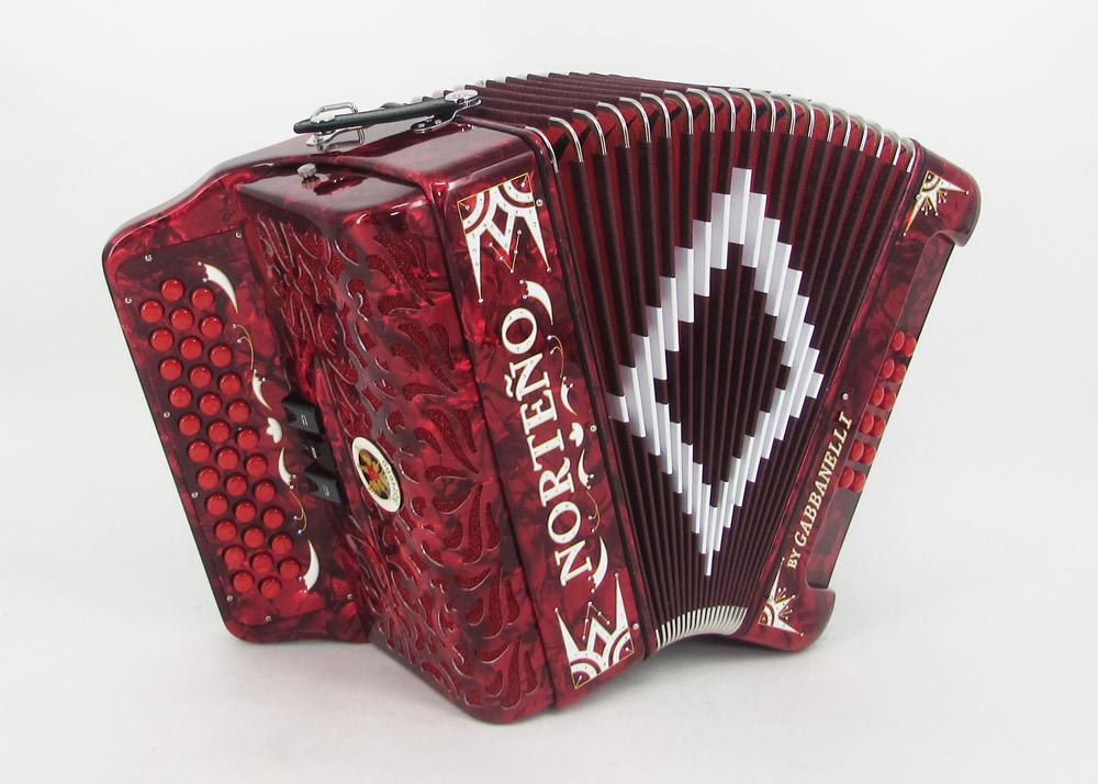 Norteño Brand Accordion 3 Registers White/Red Sun