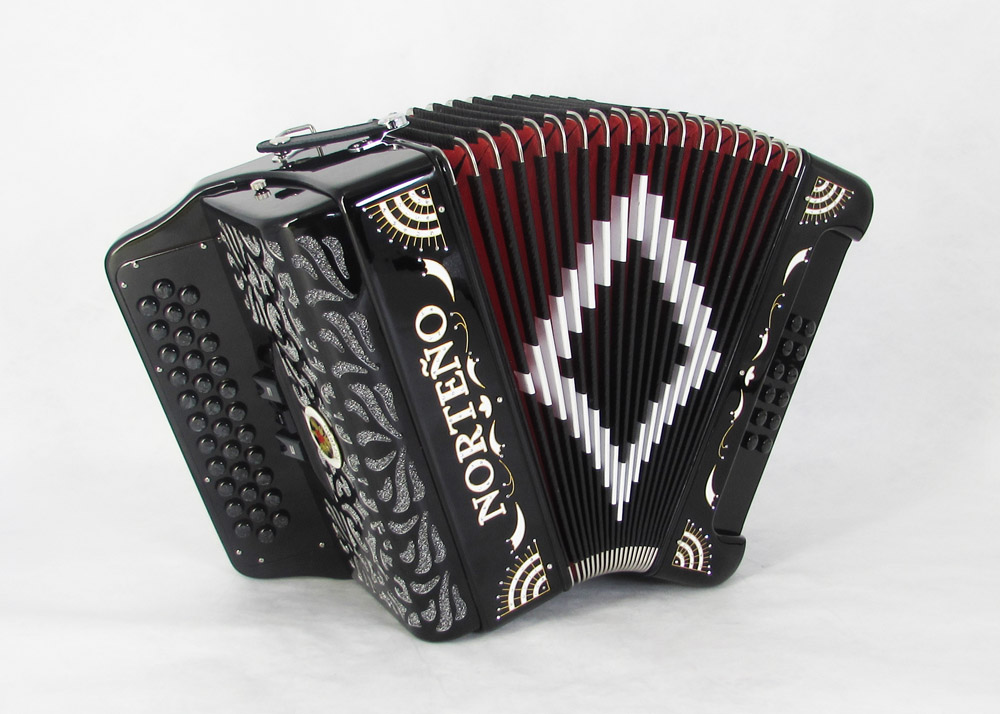 Norteño Brand Accordion 3 Registers Black / White Sun