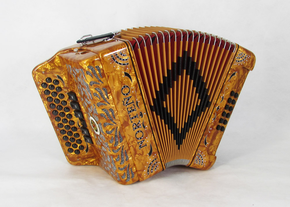 Acordeon Marca Norteño  2 Tonos Dorado/ Sol Negro