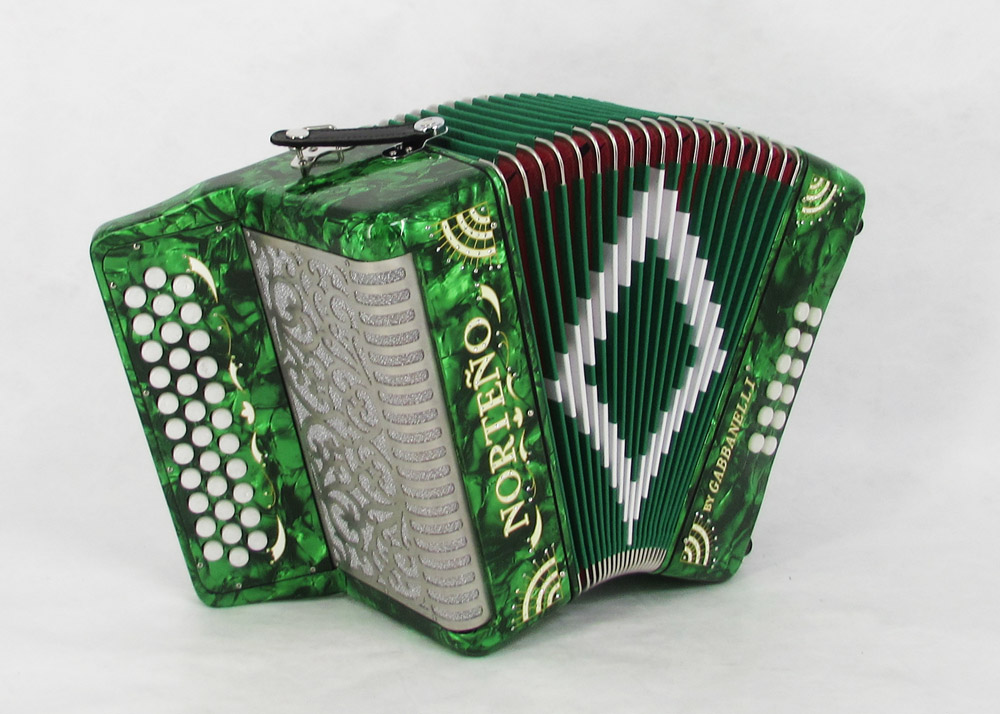 Acordeon Marca Norteño Sin Registros Compacto Verde / Sol Blanco