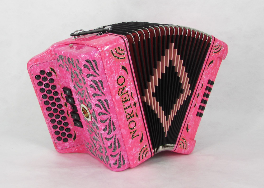 Norteño Brand Accordion 5 Registers Pink / Black Sun