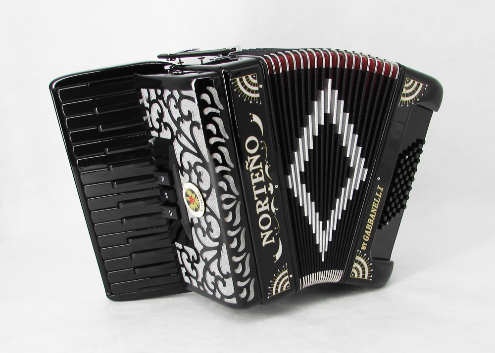 Norteño Brand Accordion 26 Keys 3 Registers Black / Silver Sun