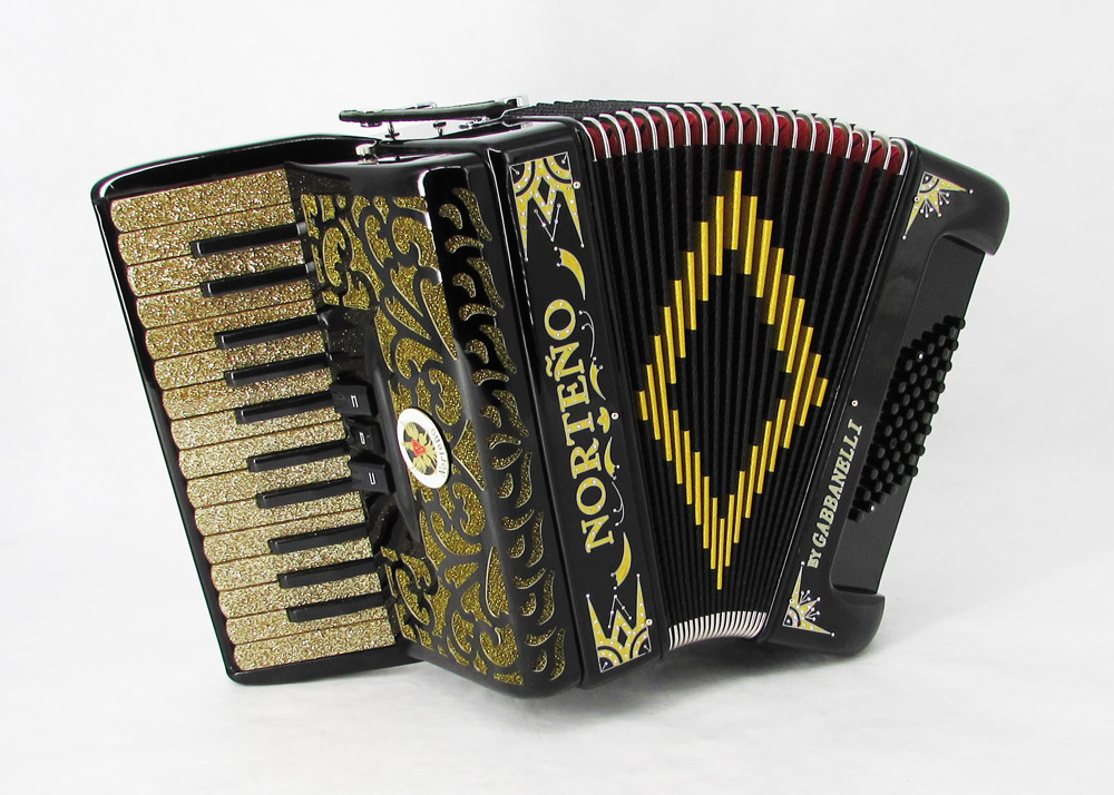 Norteño Brand Accordion 26 Keys 3 Registers Black/Gold Euro