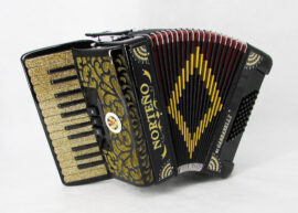 Norteño Brand Accordion 26 Keys 3 Registers Black / Gold Sun