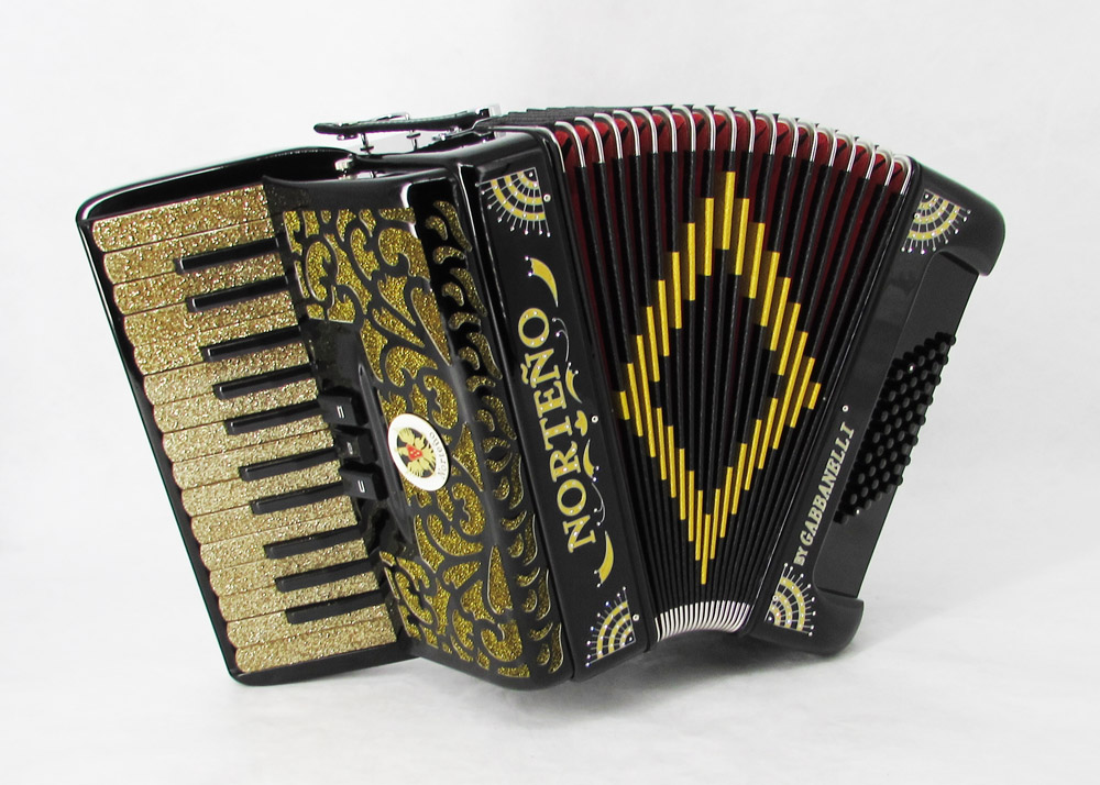 Norteño Brand Accordion 26 Keys 3 Registers Black / Gold Sun
