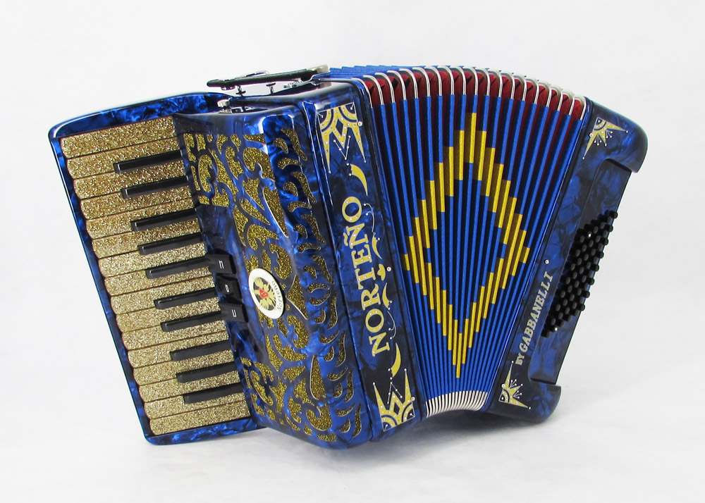 Norteño Brand Accordion 26 Keys 3 Registers Blue / Gold Euro