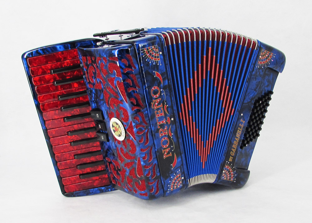 Norteño Brand Accordion 26 Keys 3 Registers Blue / Red Sun