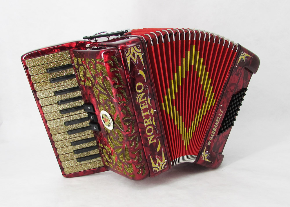 Norteño Brand Accordion 26 Keys 3 Registers Red / Gold Euro