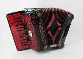 Norteño Brand Accordion 26 Keys 3 Registers Black / Red Sun