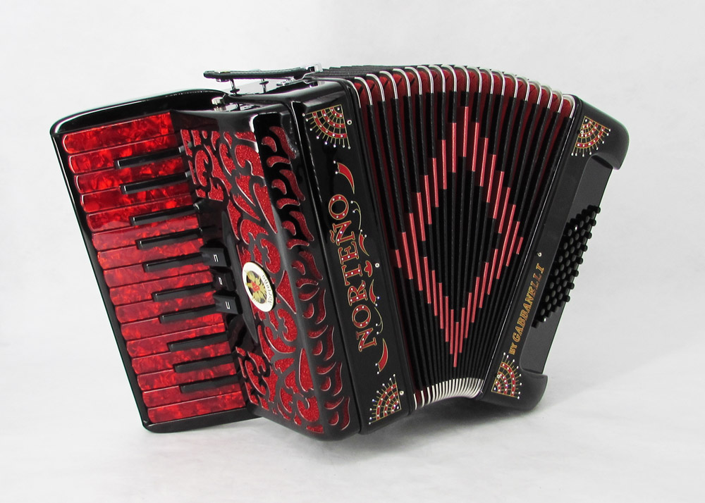 Norteño Brand Accordion 26 Keys 3 Registers Black / Red Sun