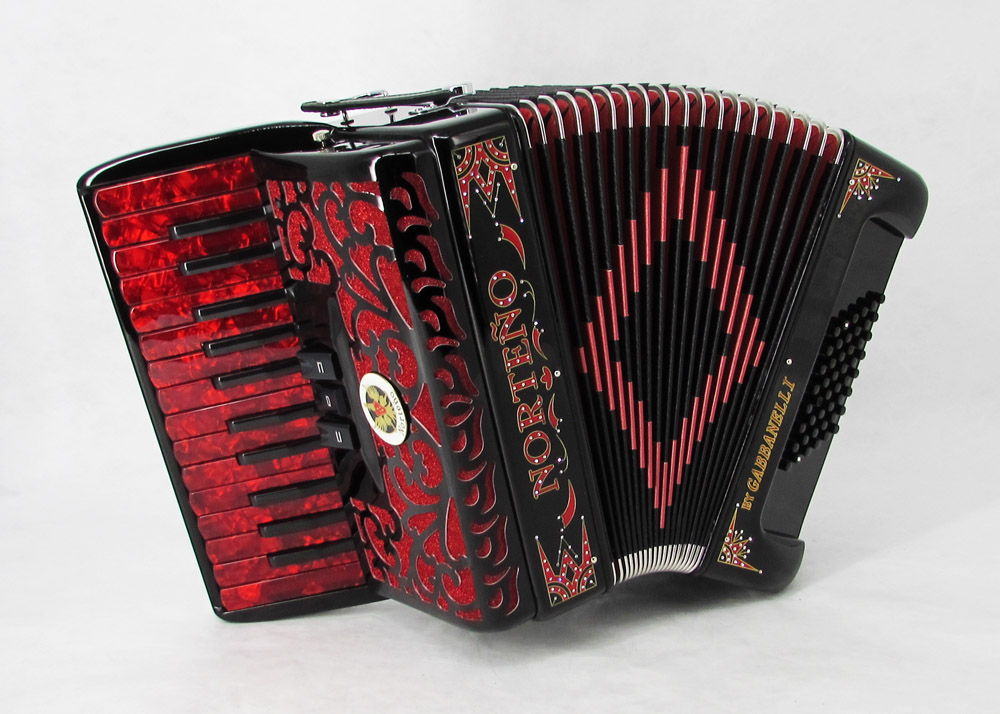 Norteño Brand Accordion 26 Keys 3 Registers Black / Red Euro