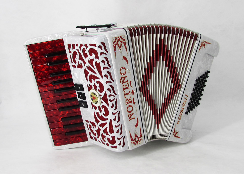 Norteño Brand Accordion 26 Keys 3 Registers White/ Red Euro