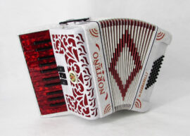 Norteño Brand Accordion 26 Keys 3 Registers White/ Red Sun