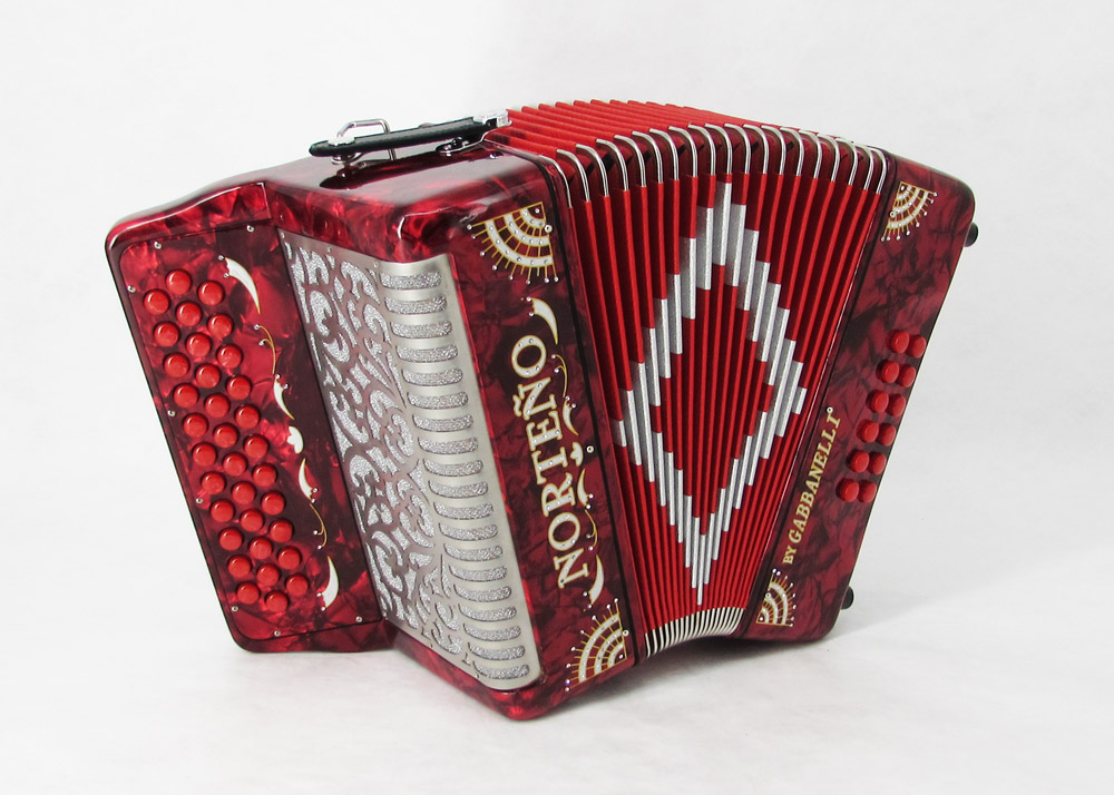 Acordeon Marca Norteño Sin Registros Compacto Rojo / Sol Plata