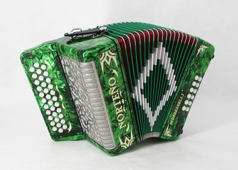 Acordeon Marca Norteño Sin Registros Compacto Verde / Euro Plata