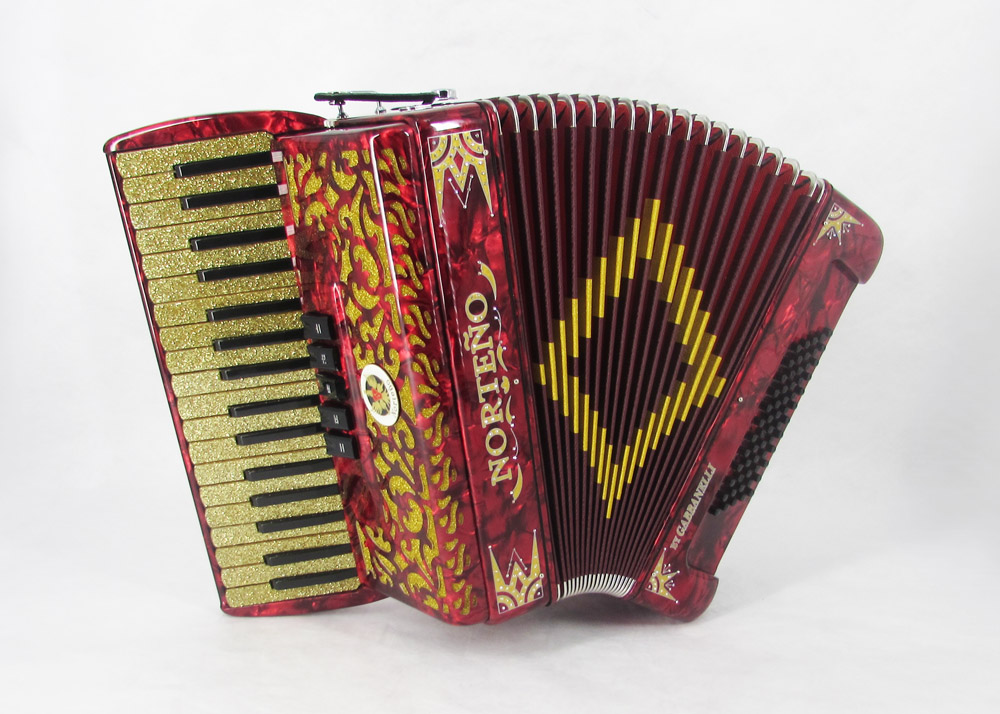 Acordeon Marca Norteño 34 Teclas 5 Registro Rojo/ Euro Dorado