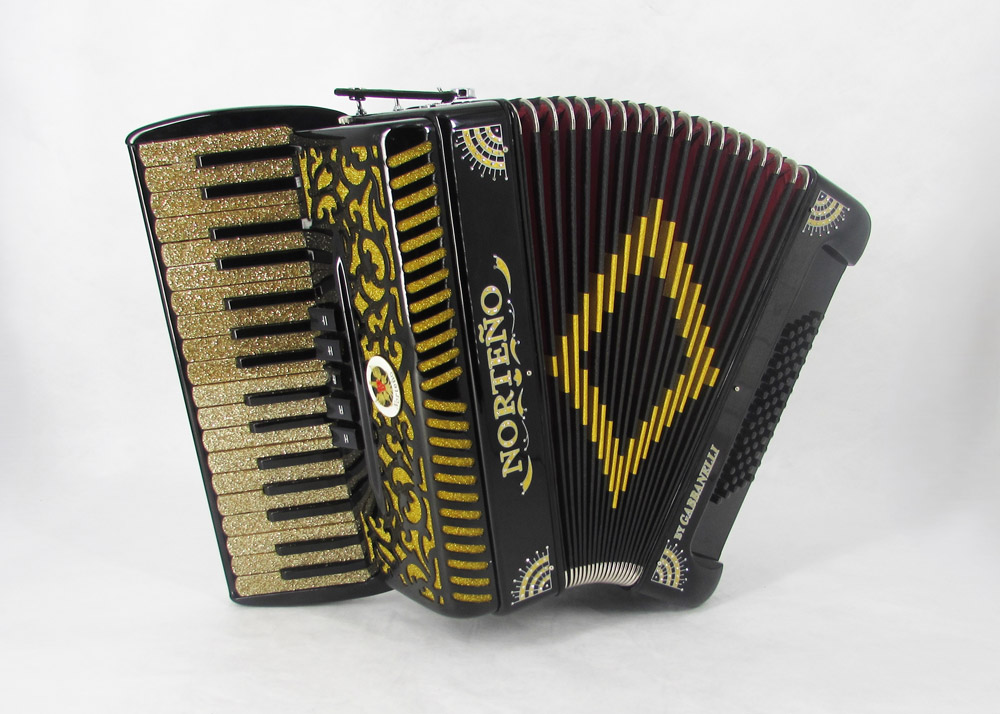 Acordeon Marca Norteño 34 Teclas 5 Registros Negro/ Sol Dorado