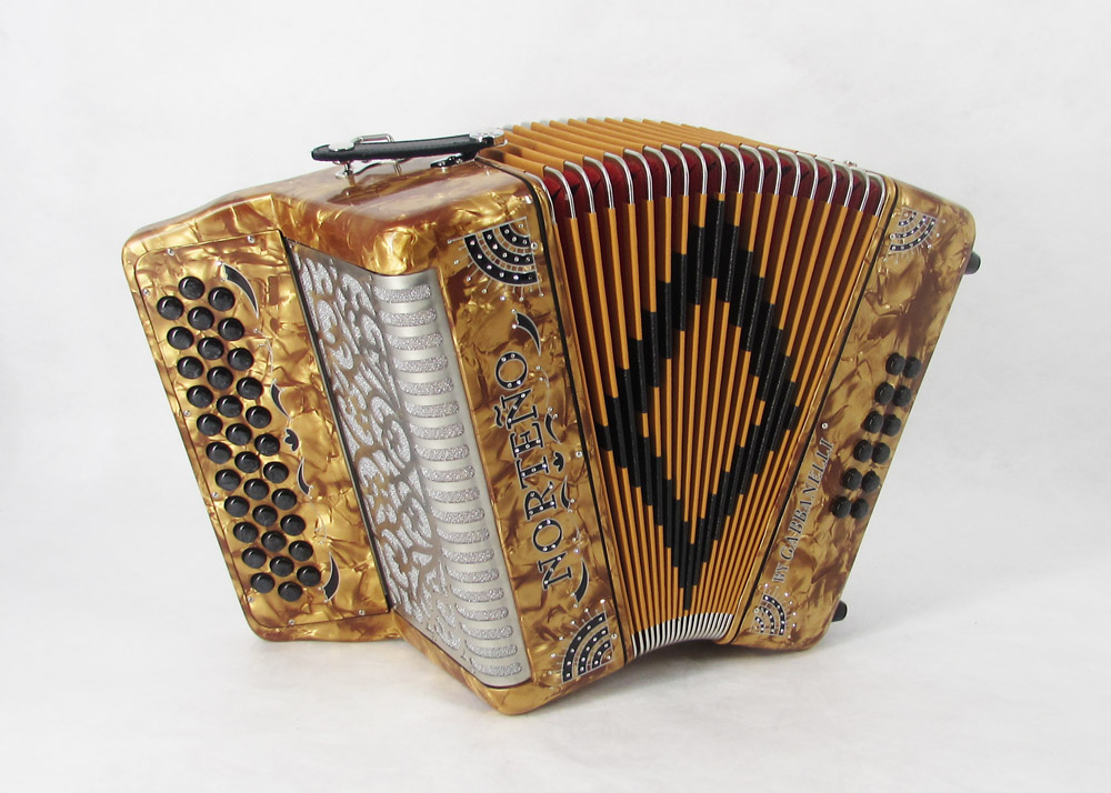 Acordeon Marca Norteño Sin Registros Compacto Dorado / Sol Negro