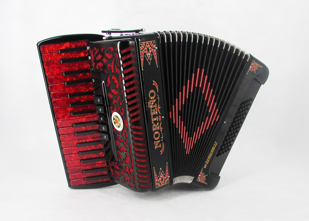 Acordeon Marca Norteño 34 Teclas 5 Registros Negro/ Euro Rojo